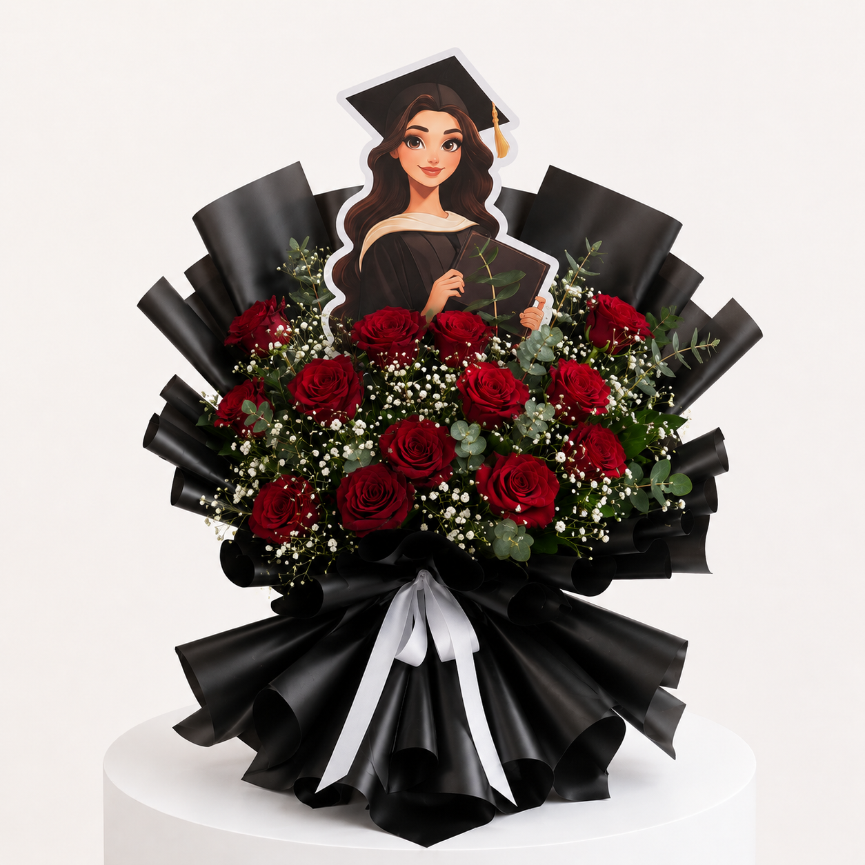Red Rose Graduation Bouquet – Black Wrap
